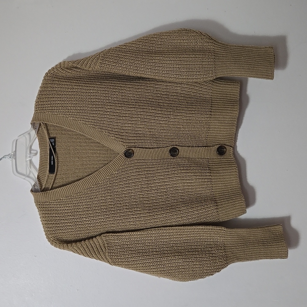 VERO MODA Women's Cable Knit Tan Cardigan Size S Long Sleeve Cropped Sweater